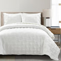 Lush Decor Hexagon Honeycomb Embroidered Textured Cotton Quilt 3 Piece Set Full/Queen White - Bedding Set - Geometric White Quilt - Minimalist Modern Decor