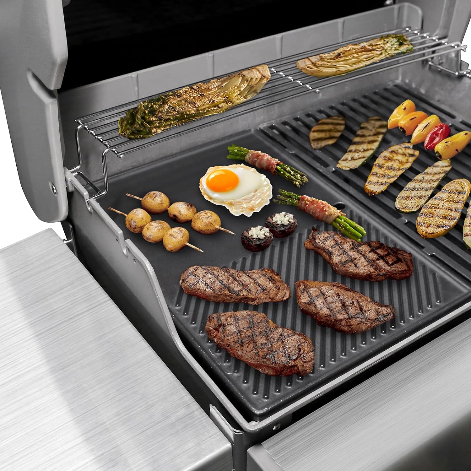 QuliMetal Reversible 7598 Griddle Replacement and 17.5' Grill Grates 15.3' Flavorizer Bars for Weber Spirit 300 & GS4 Spirit II 300, Spirit E-310 E-315 Grills with Front Control Knobs