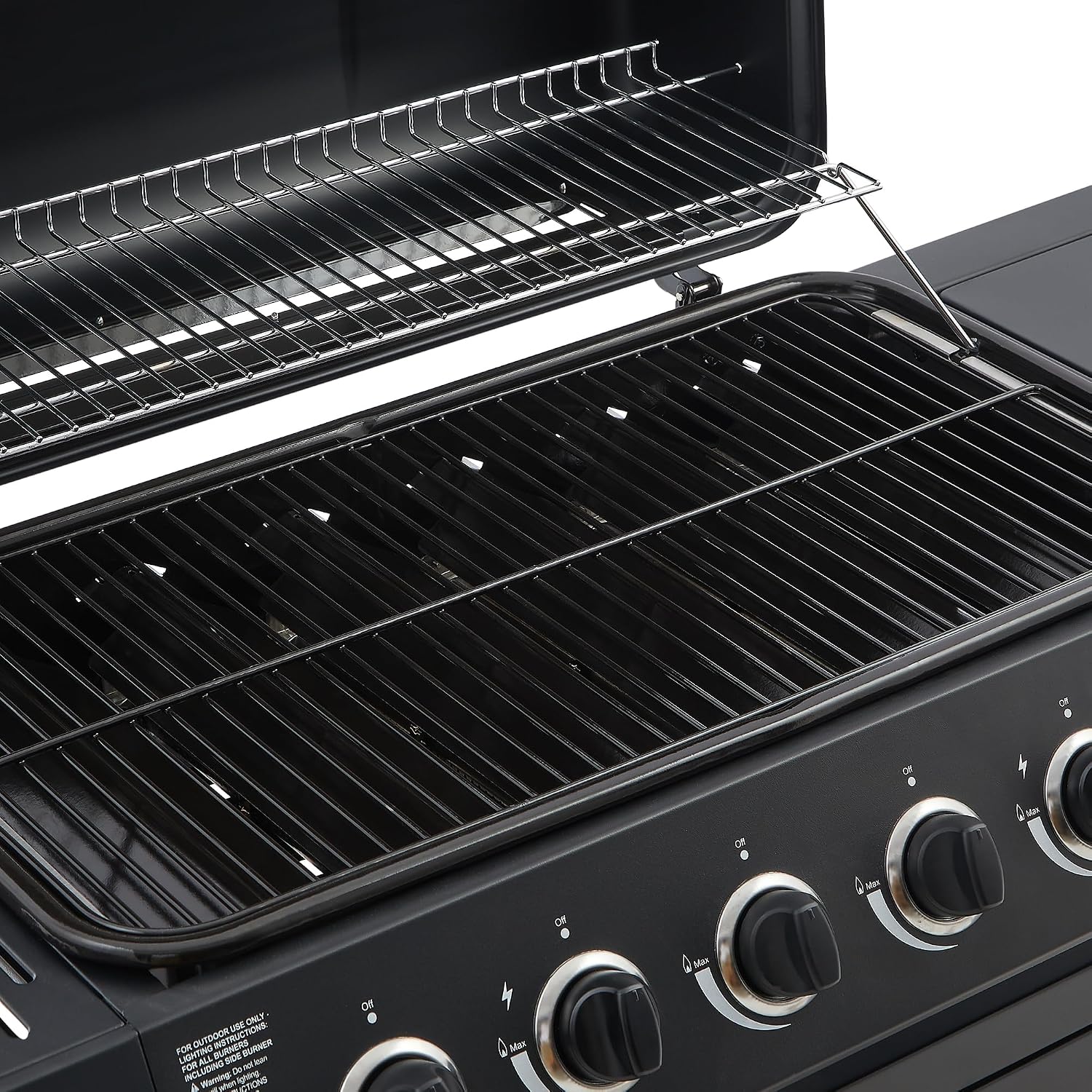 Black 6 Burner Propane Gas BBQ Grill with Side Burner, 59000 BTU Output Stainless Steel Barbecue Grill with Enameled Grates and Side Tables for Outdoor Cooking Patio Backyard (6+1)