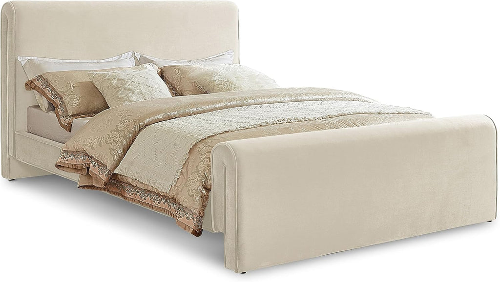 Meridian Furniture SloanCream-F Sloan Collection Modern | Contemporary Velvet Upholstered Full Bed with Rich Soft Cream Velvet, Curved Headboard and Footboard, 59.5' W x 92' D x 45' H, Cream, Full