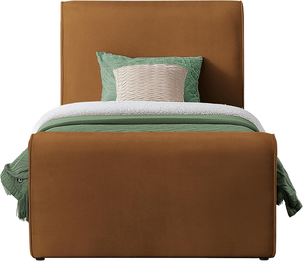 Meridian Furniture SloanSaddle-T Sloan Collection Modern | Contemporary Velvet Upholstered Twin Bed with Rich Soft Saddle Velvet, Curved Headboard and Footboard, 44.5' W x 92' D x 45' H, Saddle, Twin