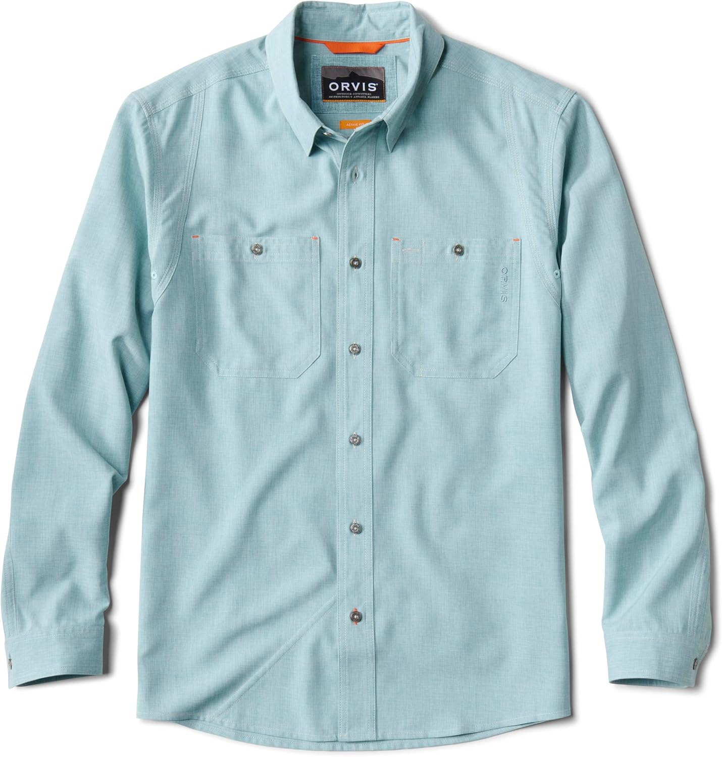 Orvis Tech Chambray Long Sleeve Men's Work Shirts - Lightweight Quick-Drying UPF 40 Chambray Fabric Casual Men's Shirts - Tall, Mineral Blue - Medium