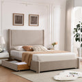 VELOCAVA Queen Size Upholstered Bed Frame with 51.77' Tall Headboard and Soft Rounded Corners, Side Storage Drawers, 12-Slat Support, No Box Spring Needed, Bouclé Texture, Beige
