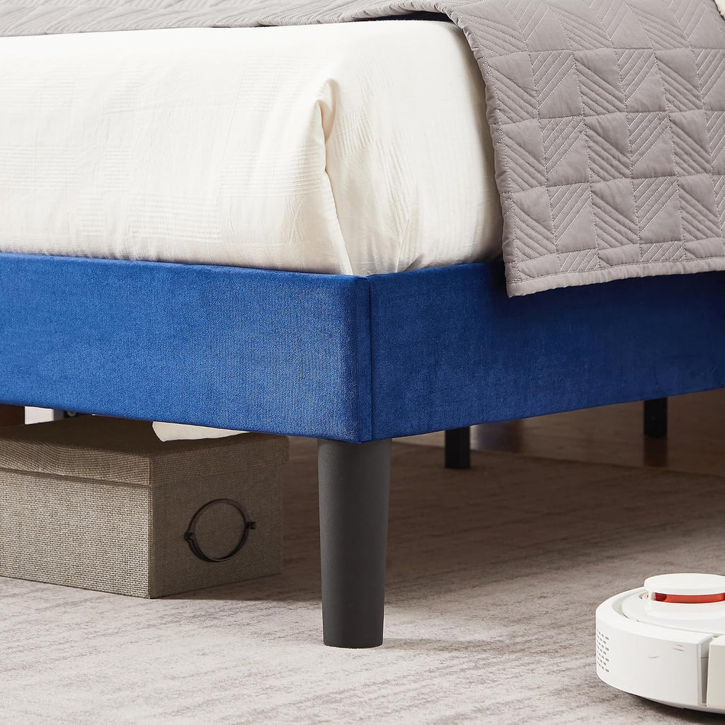 VECELO Queen Bed Frame, Platform Bed Frame with Adjustable Height Upholstered Headboard, Heavy-Duty Frames and Strong Wooden Slats Support, Non-Slip and Noise-Free, Easy Assembly, Dark Blue