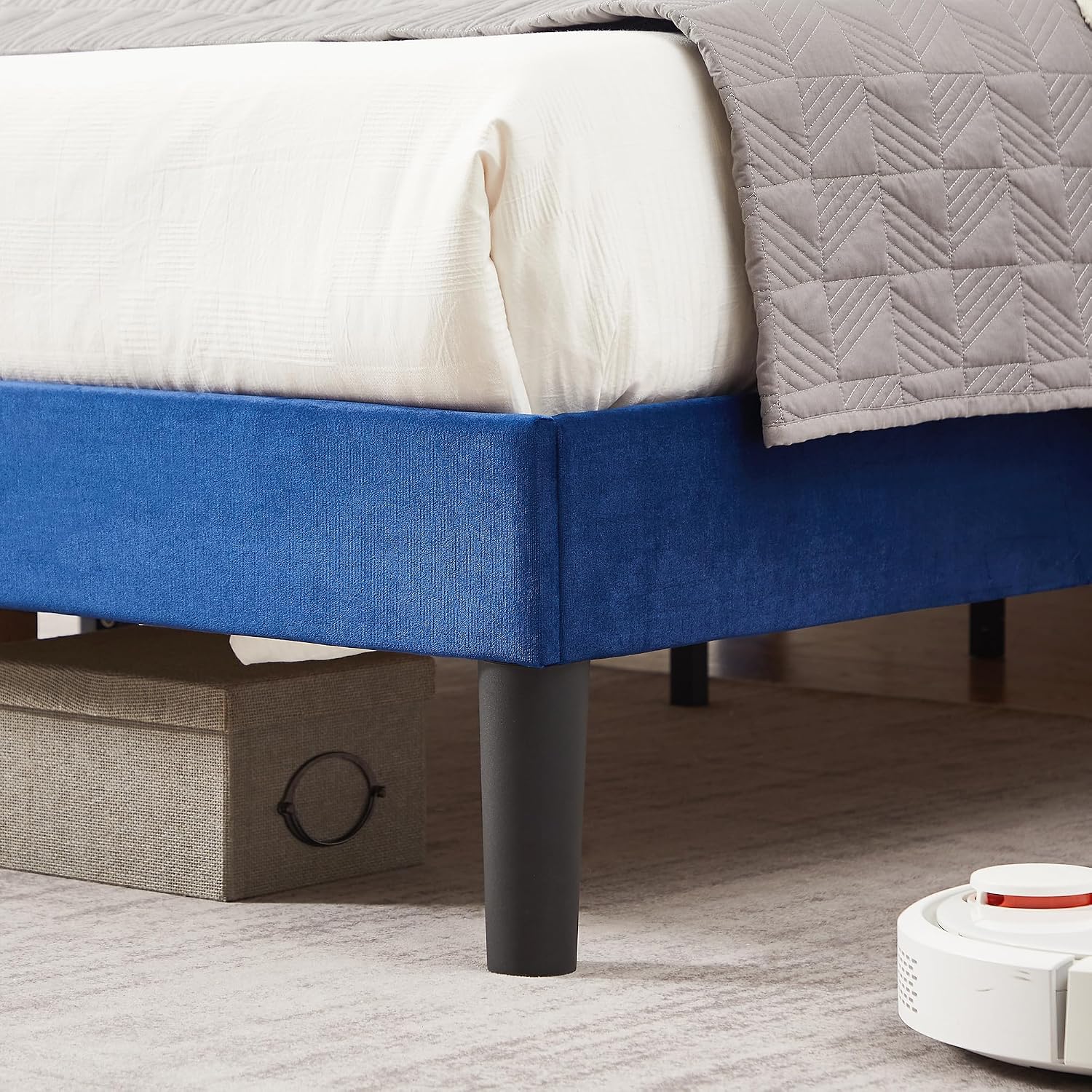 VECELO Queen Bed Frame, Platform Bed Frame with Adjustable Height Upholstered Headboard, Heavy-Duty Frames and Strong Wooden Slats Support, Non-Slip and Noise-Free, Easy Assembly, Dark Blue