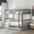 Harper & Bright Designs Twin-Over-Twin Bunk Bed with Two Storage Drawers, Solid Wood Twin Size Bunk Bed with Guardrial and Removble Ladder, Can be Converted Into 2 Separate Beds, Grey