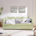 DEINPPA Queen Size Upholstered Daybed with 2 Storage Drawers, Gingham Daybed with USB Ports for Bedroom Living Room Guest Room-Green