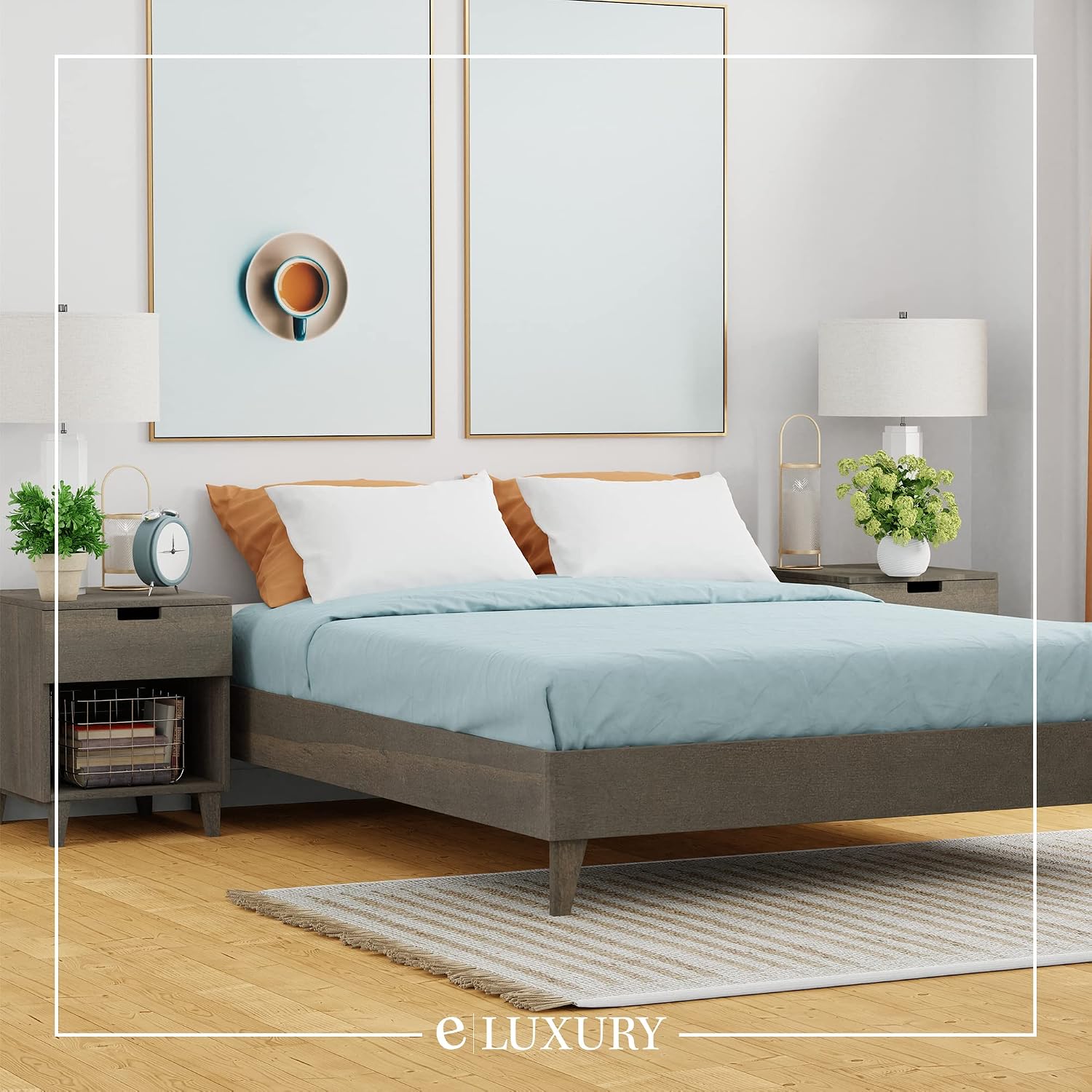 eLuxurySupply Wooden Platform Bed Frame California King Size, Black - Low Profile, No Box Spring Needed, Easy Assembly, Wooden Modern Minimalist Style
