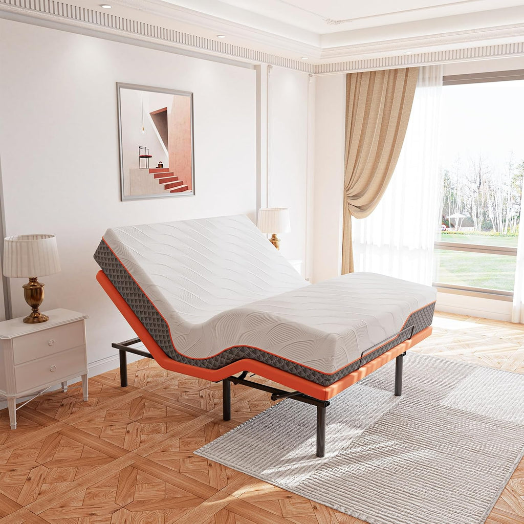 ESHINE Queen Adjustable Bed Frame with Mattress 12 Inch, Memory Foam Hybrid Matt(Medium), Wireless Remote, 5 Minutes Installation, Head and Foot Incline, 2000 Series