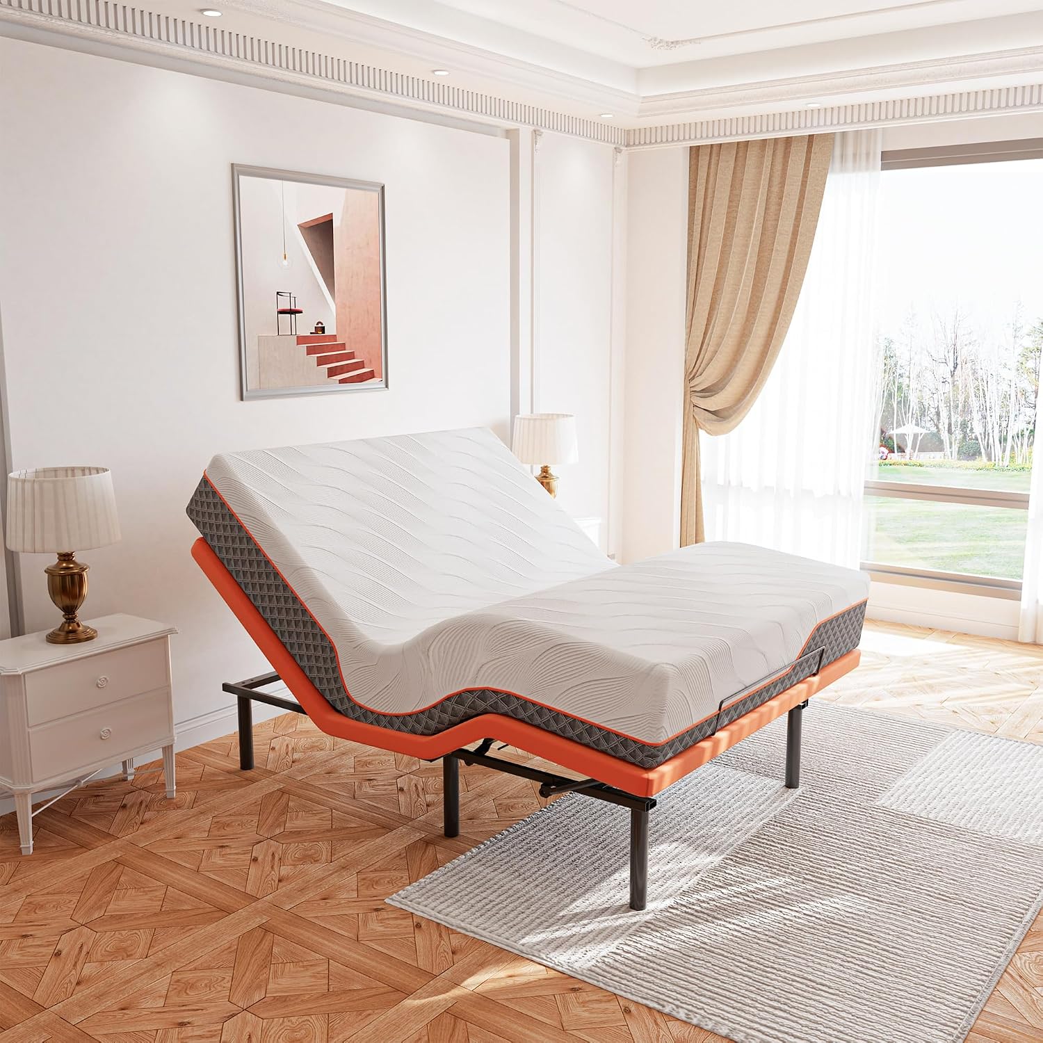 ESHINE Queen Adjustable Bed Frame with Mattress 12 Inch, Memory Foam Hybrid Matt(Medium), Wireless Remote, 5 Minutes Installation, Head and Foot Incline, 2000 Series