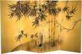Red Lantern 3 ft. Short Double Sided Bamboo Tree Canvas Room Divider 4 Panel Freestanding Folding Privacy Screen Partition and Separator for Modern and Contemporary Bedroom Home Office Studio Dorm