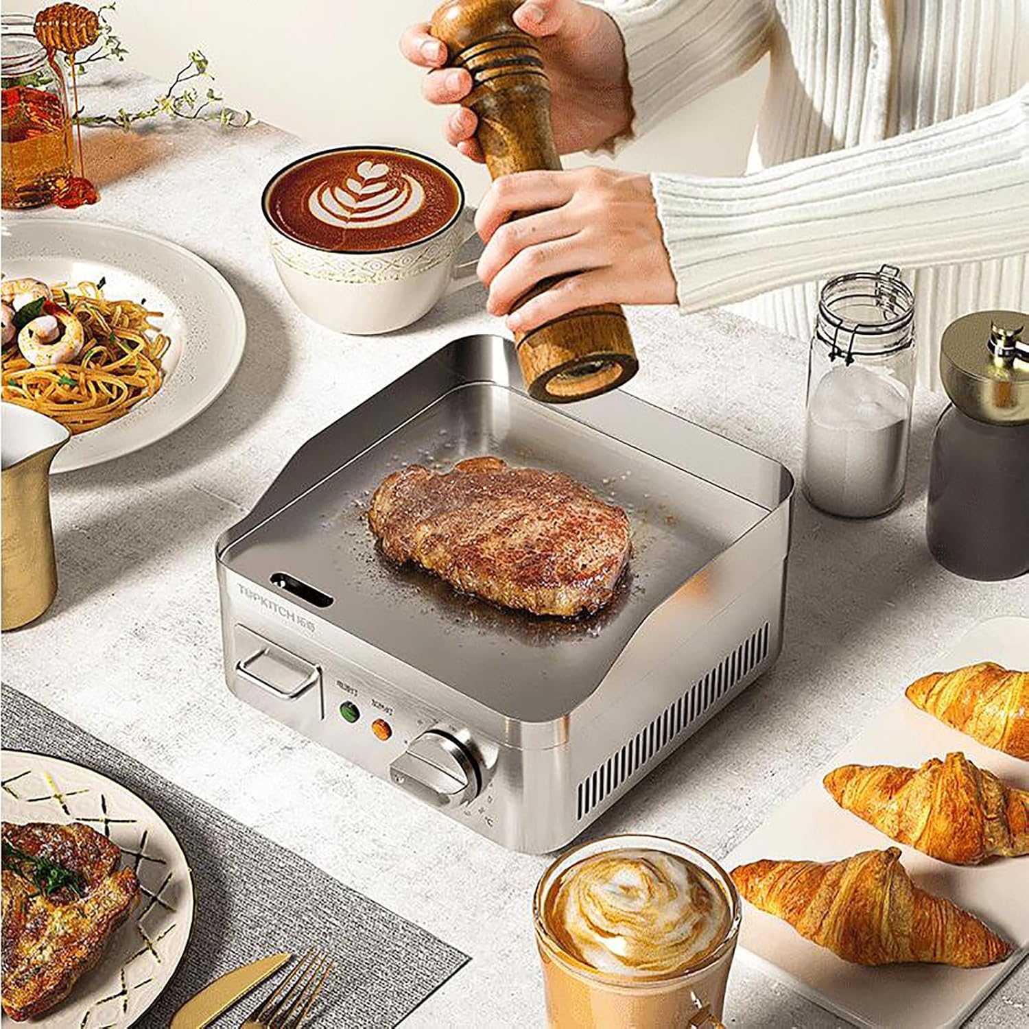2000W 9' Commercial Electric Countertop Griddle Stainless Steel Flat Top Grill Hot Plate BBQ Flat Large Restaurant Grill, Adjustable Thermostatic Control for Home Commercial Places