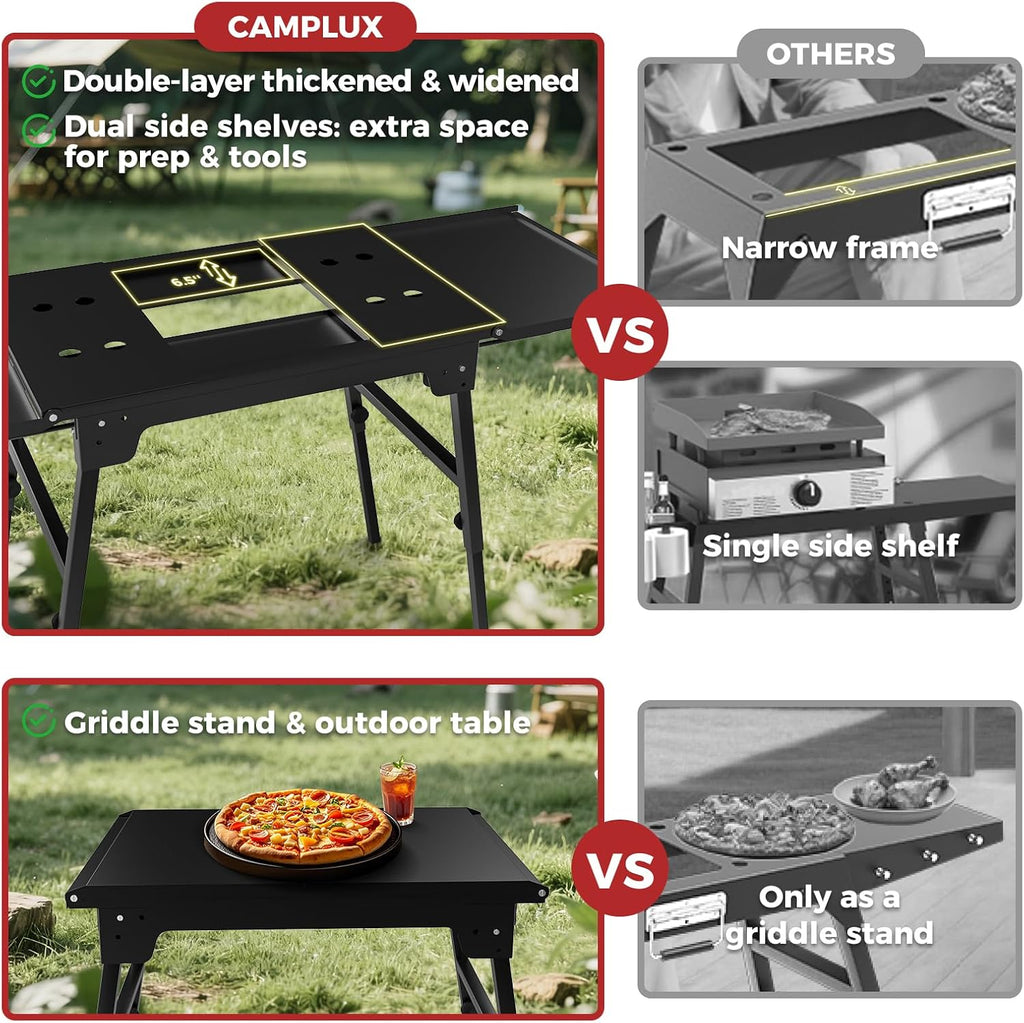 CAMPLUX 23' Propane Tabletop Griddle Grill 2-in-1 Bundle with Foldable Adjustable Griddle Stand, 19,000 BTU Non-Stick Flat Top for Camping, RV & Tailgating