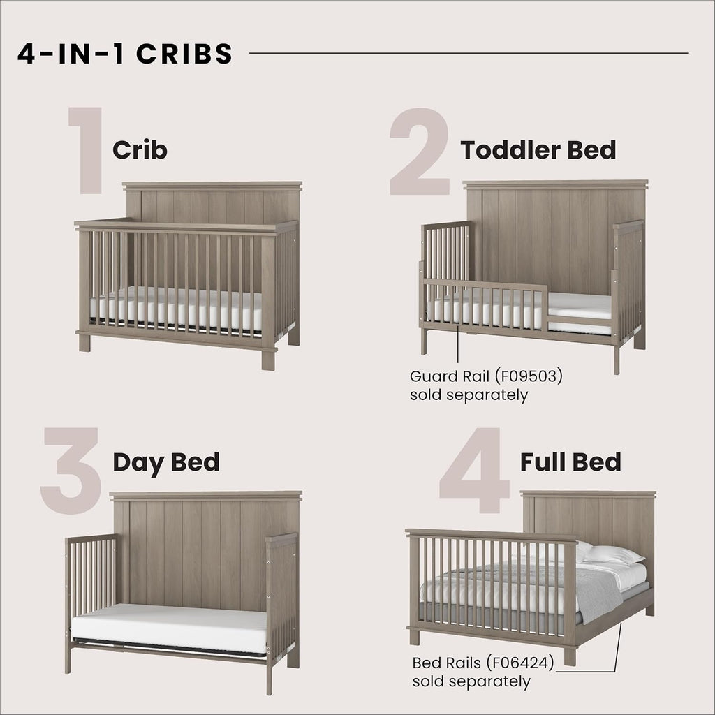 Child Craft Denman Crib, Dresser and Chest Nursery Set, 3-Piece, Includes 4-in-1 Convertible Crib, Dresser and Chest, Grows with Your Baby (Crescent Gray)