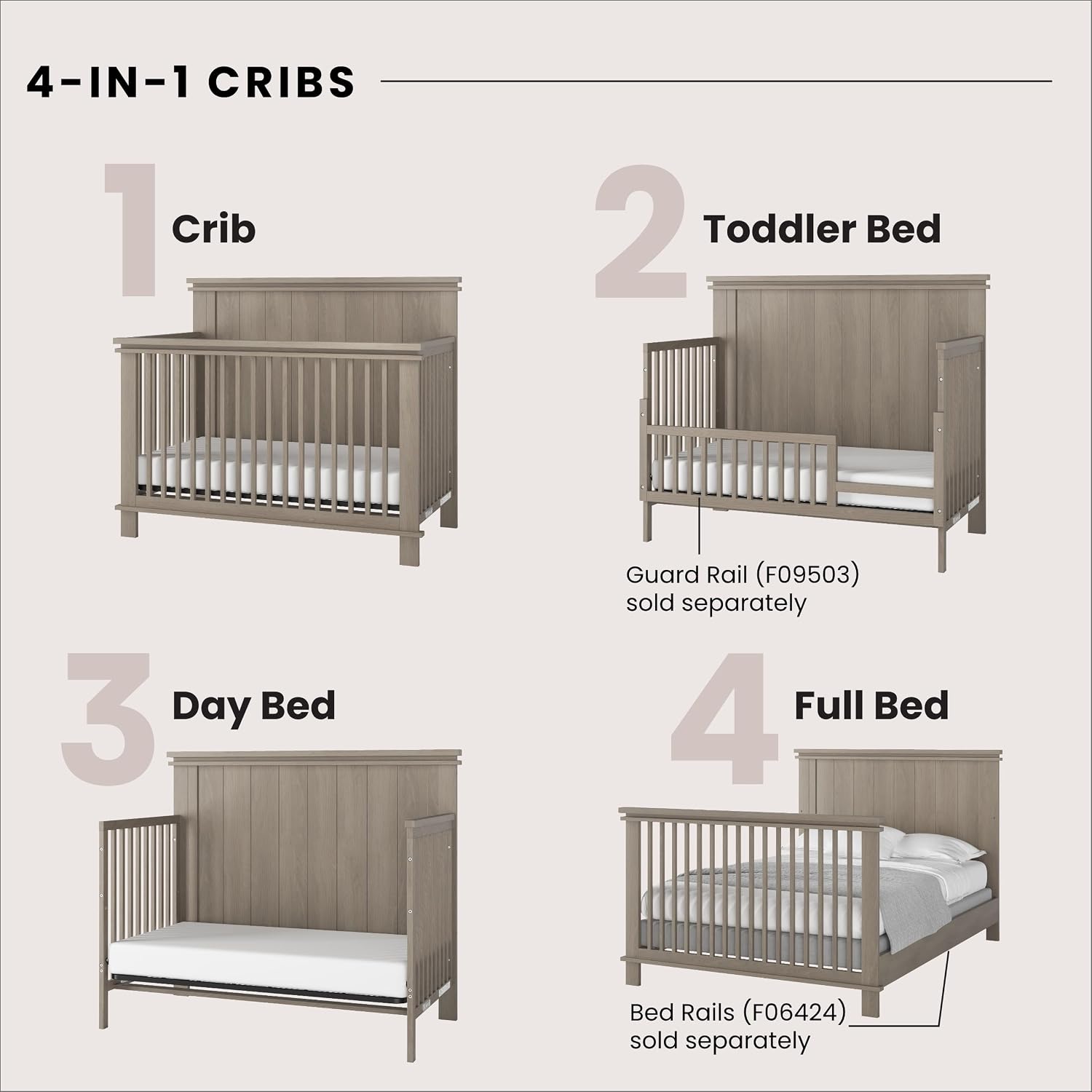 Child Craft Denman Crib, Dresser and Chest Nursery Set, 3-Piece, Includes 4-in-1 Convertible Crib, Dresser and Chest, Grows with Your Baby (Crescent Gray)