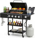 MAGIC UNION 4-Burner Propane Gas Grill with Side Burner, Portable Outdoor BBQ Grill with Wheels, Stainless Steel Grates, Side Tables & Spice Rack, 50000 BTU for Patio, Camping & Outdoor Cooking