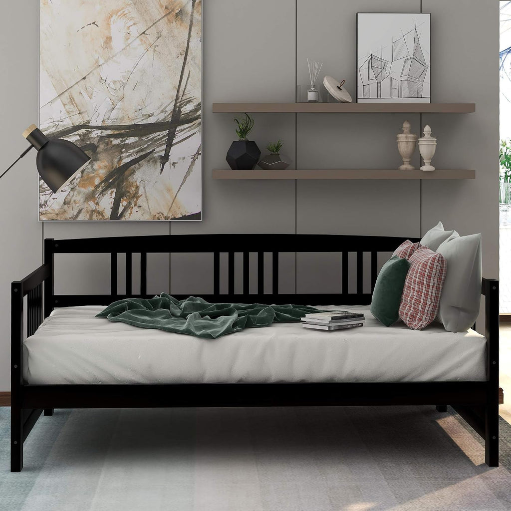 Harper & Bright Designs Twin Size Daybed Frame, Solid Wood Day Bed Frame, Twin Sofa Bed for Living Room, Bedroom, No Box Spring Needed, Espresso Daybed