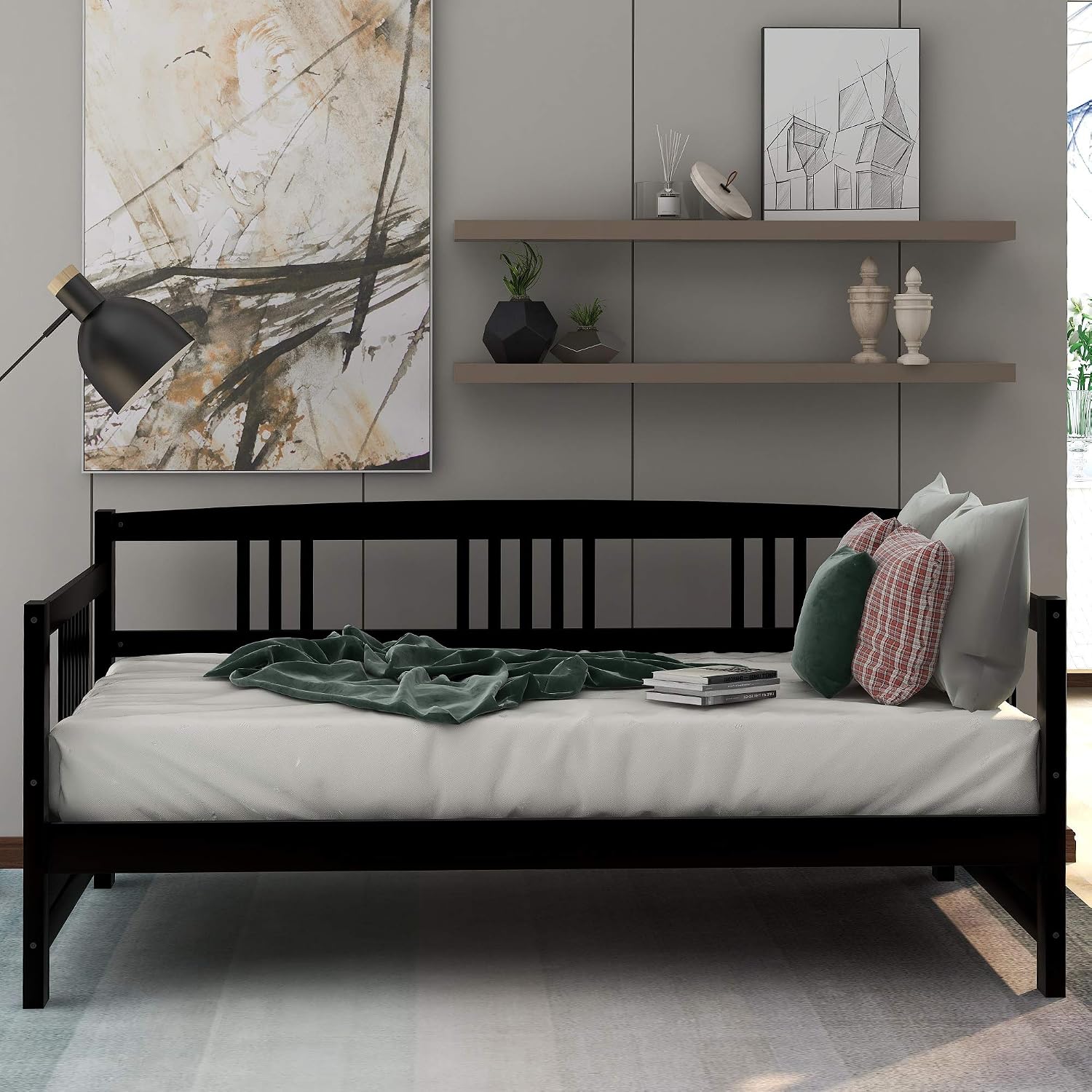 Harper & Bright Designs Twin Size Daybed Frame, Solid Wood Day Bed Frame, Twin Sofa Bed for Living Room, Bedroom, No Box Spring Needed, Espresso Daybed