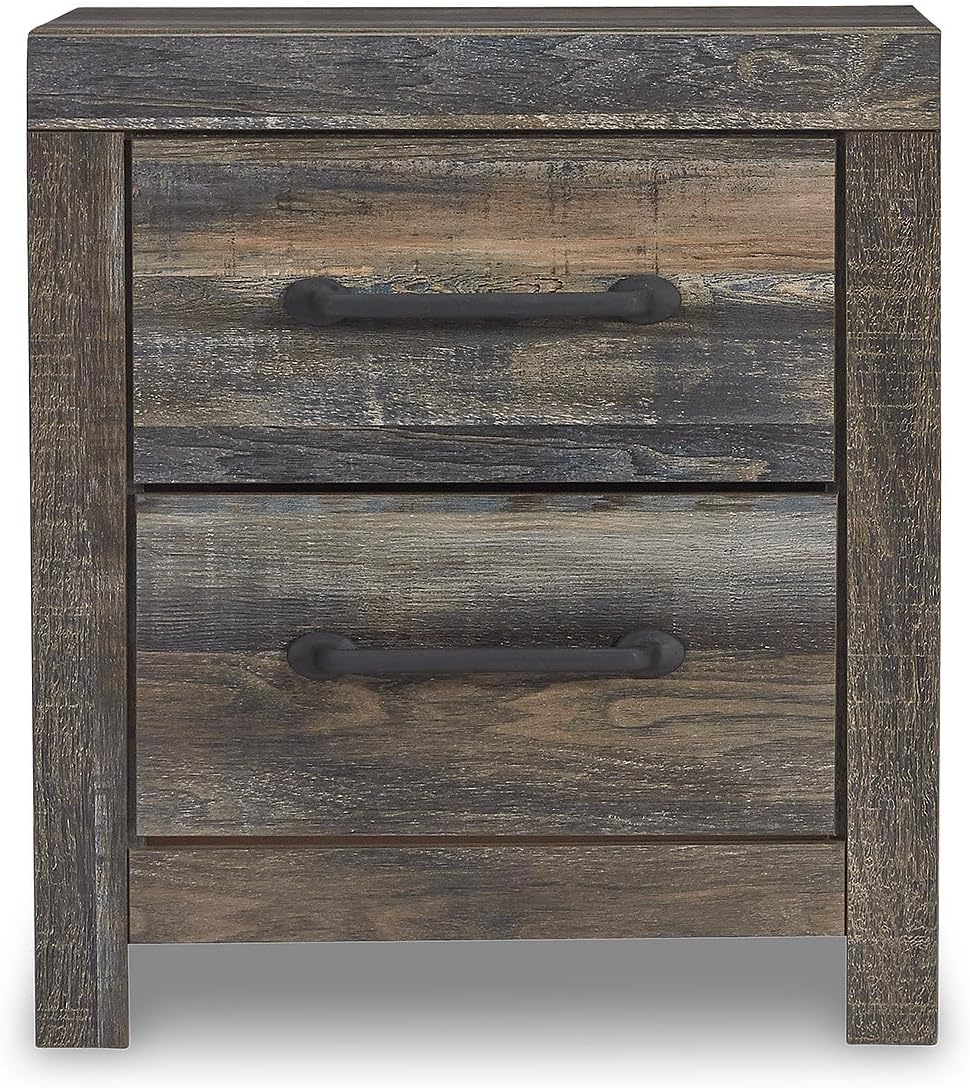 Signature Design by Ashley Drystan Rustic Industrial 2 Drawer Nightstand with 2 Slim-Profile USB Charging Stations, 24.37' Tall, Weatherworn Brown