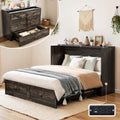 LUXOAK Full Murphy Bed with Storage and Charging Station, Farmhouse Cabinet Bed, Noise-Free, for Guest Room, Apartment, or Office, Black Oak