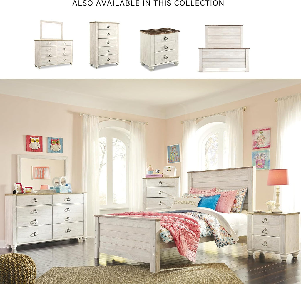 Signature Design by Ashley Willowton Coastal Full Panel Bed, Foundation or Box Spring Needed, Whitewash