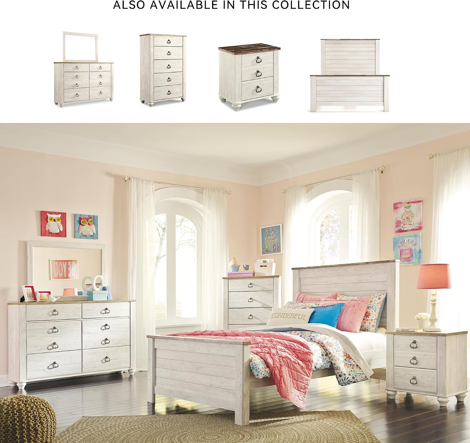 Signature Design by Ashley Willowton Coastal Full Panel Bed, Foundation or Box Spring Needed, Whitewash