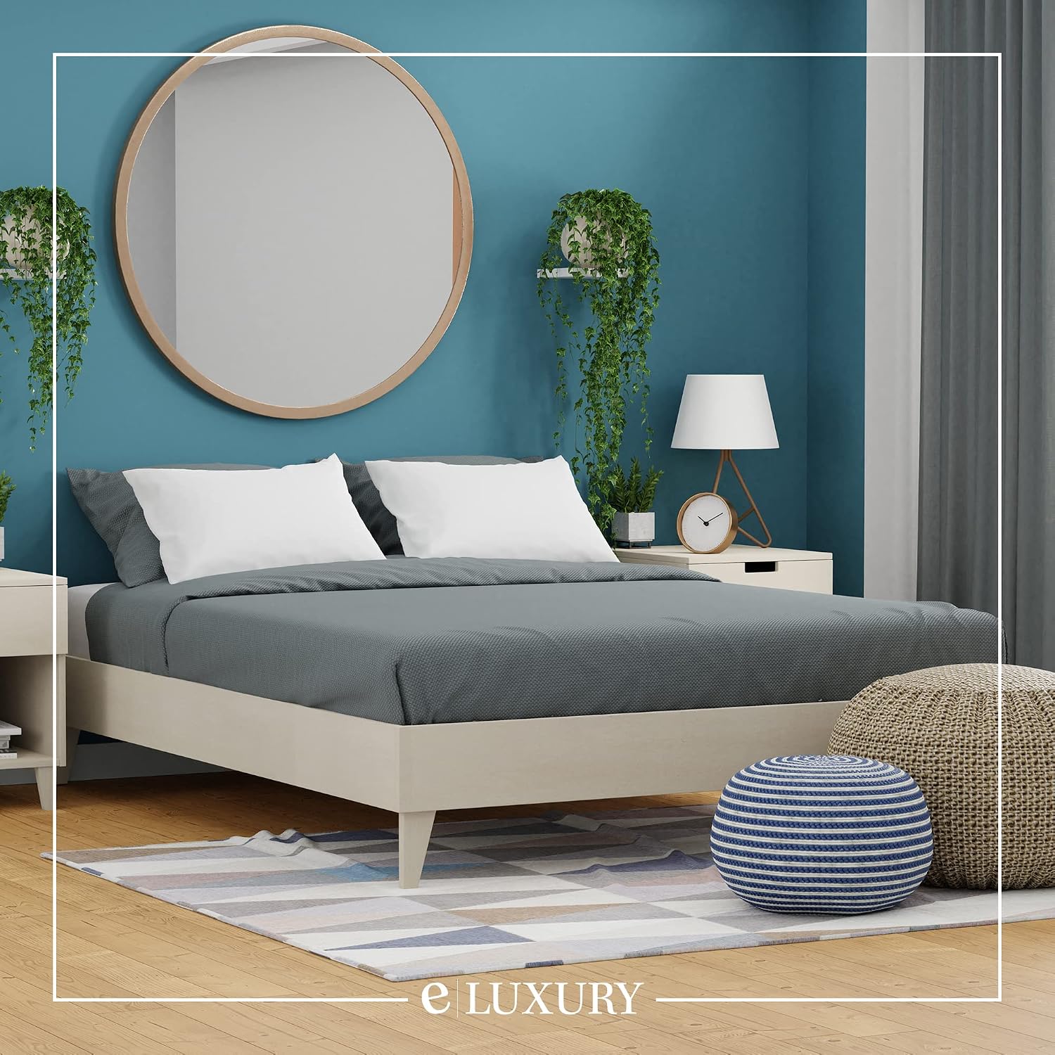 eLuxurySupply Wooden Platform Bed Frame Twin XL Size, White - Low Profile, No Box Spring Needed, Easy Assembly, Wooden Modern Minimalist Style