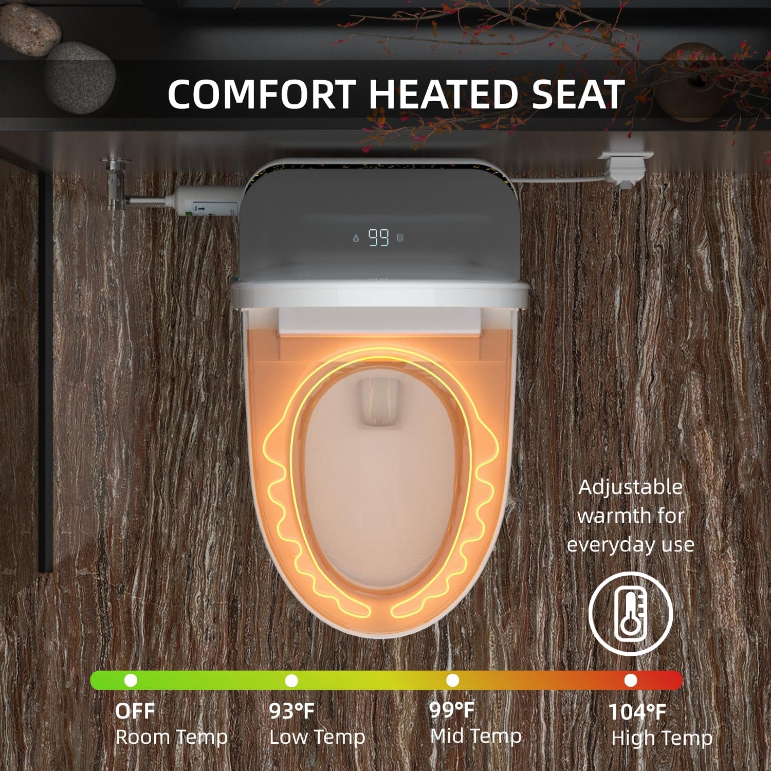 E6 Smart Toilet with Bidet, Built-In Tank for Low Water Pressure, Auto Open and Close Lid, Foot Sensor Flush, Instant Warm Water, Heated Seat, Warm Air Dryer, UV Nozzle Light, Remote Control