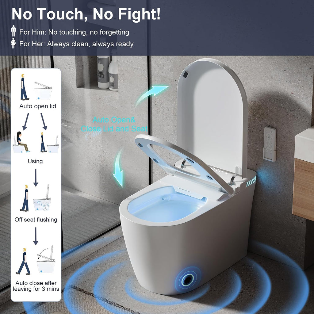 Smart Toilet with Bidet Built In, Heated Seat & Dual Auto Flush, Foot Sensor, Tankless Modern Elongated Electric Toilet with Warm Water & Air Dryer, LED Display & 1000g MaP Flush, 0.8/1 GPF