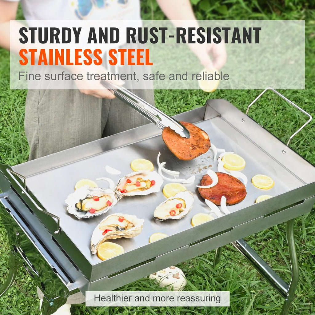 Happybuy 23.5'x16' Stainless Steel Stove Top Griddle, Pre-Seasoned Non-Stick Double Burner Pan with Handles & Oil Groove for BBQ, Gas Grills, Silver