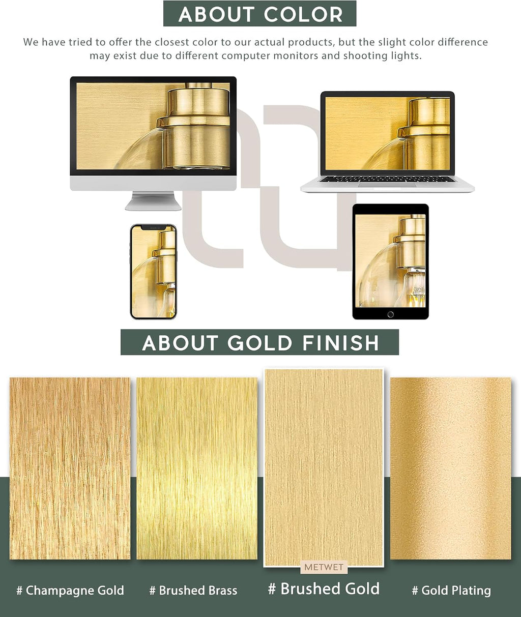 Bathroom Light Fixtures, 6 Light Brushed Gold Vanity Light, 38 Inch Modern Wall Sconces with Globe Clear Glass Shade, Vanity Lighting Fixtures Over Mirror, VL195-BG-6