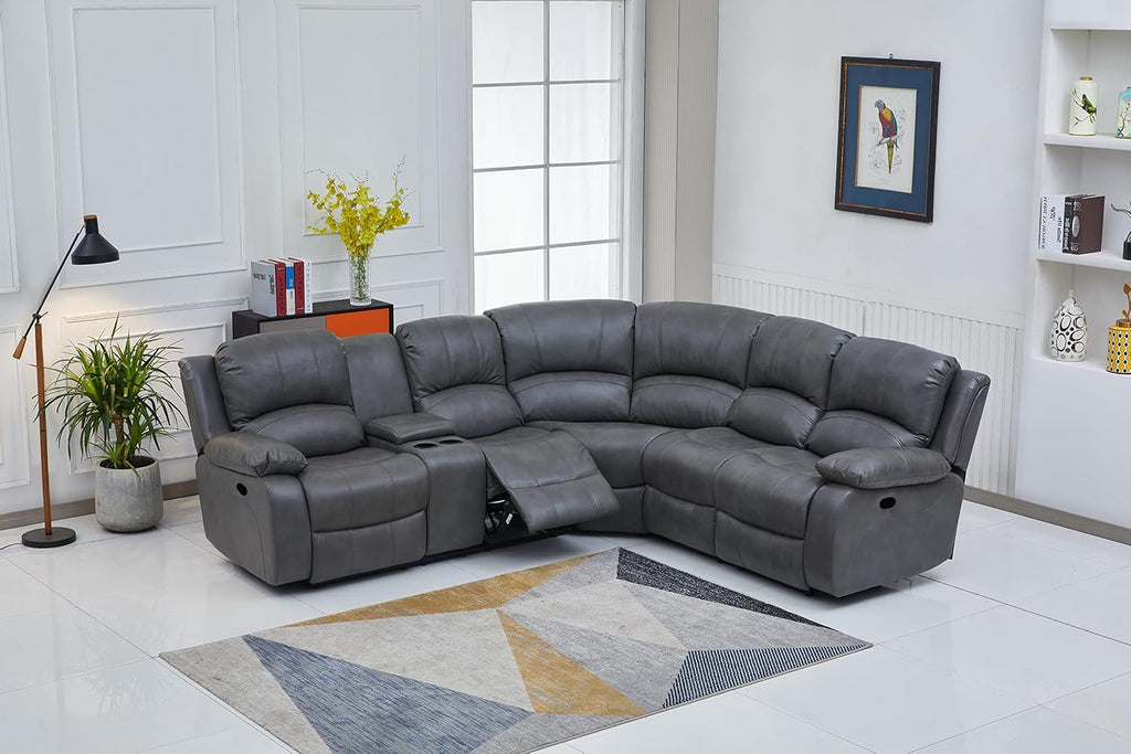 Betsy Furniture Faux Leather 3 Reclining Seats Sectional Couch Set wth Console, Living Room Furniture Set, 8018 Multiple Colors (Gray, Left Console)