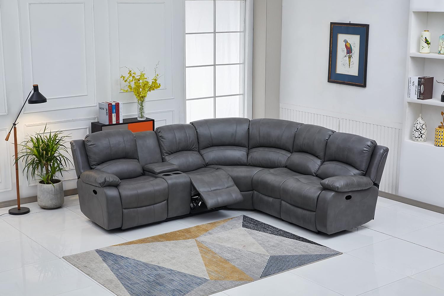 Betsy Furniture Faux Leather 3 Reclining Seats Sectional Couch Set wth Console, Living Room Furniture Set, 8018 Multiple Colors (Gray, Left Console)
