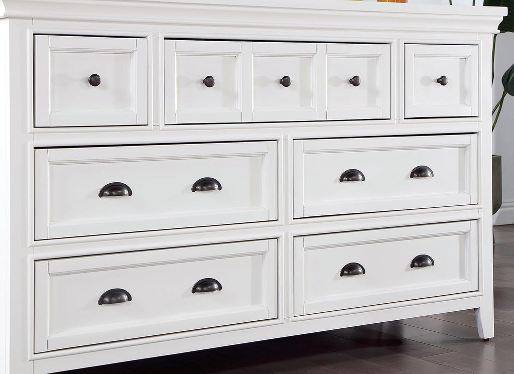 Furniture of America Zinnia Transitional Storage Wood 5-Piece Bedroom Set, Bed, Dresser, Mirror and 2 Nightstands, Twin, White