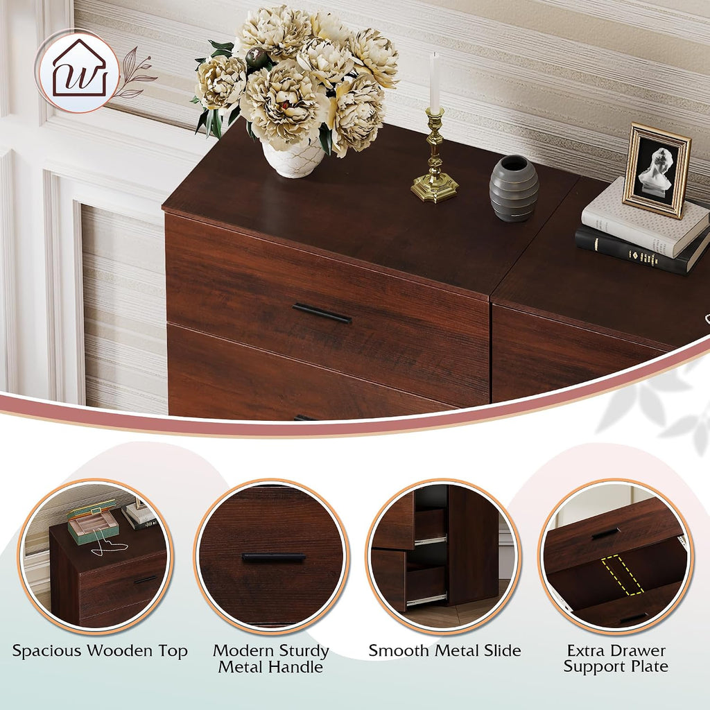 WLIVE Tall Dresser for Bedroom, Wood Chest of Drawers with Mental Handles, Brown Bedroom Dresser with 5 Drawers, Modern Minimalist Closet Store Organizer for Living Room, Hallway