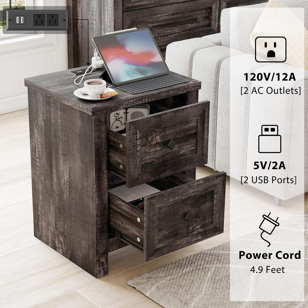 LUXOAK Bedroom Dresser and Nightstand 3 Piece Set, 1 X Rustic Wood 6 Drawer Dresser, 2 X Farmhouse Nightstand with Charging Station, Farmhouse Bedroom Furniture Set, Dark Oak