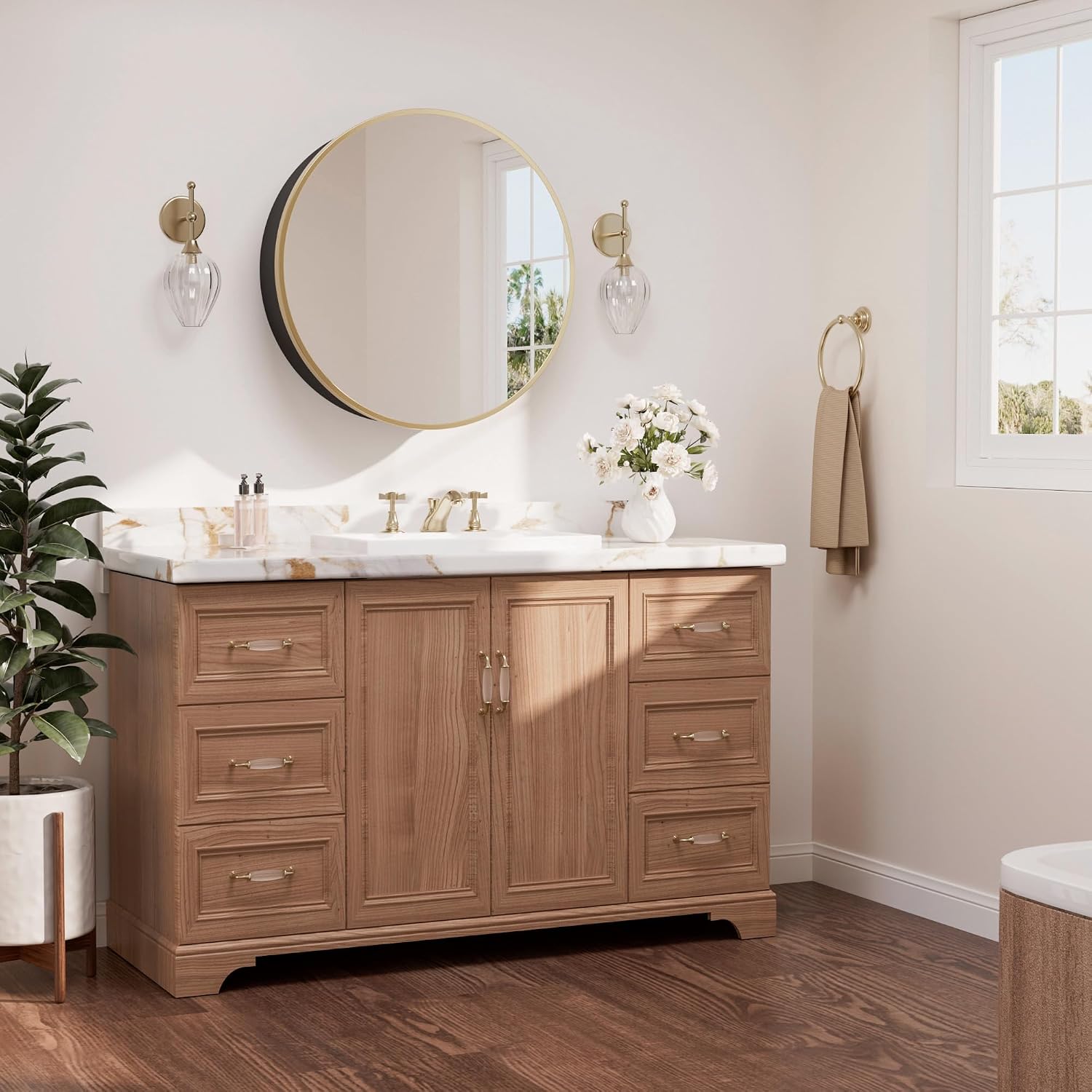 TETOTE Gold Medicine Cabinet with Mirror Round Medicine Cabinets 20 x 20 for Bathroom Modern Bathroom Organizer with Shelves Adjustable Shelves Wall Mounted
