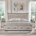 RedLemon Farmhouse Queen Size Wood Bed Frame with 54' Tall Geometric Headboard, 2 Large Storage Drawers, Solid Wood Slats Support, Noise Free, No Box Spring Needed, Light Rustic Oak
