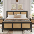GarveeHome Full Size Bed Frame with Headboard, Boho Rattan Bed Frame with Strong Metal Slat, Noise Free, No Box Spring Needed, Black and Natural