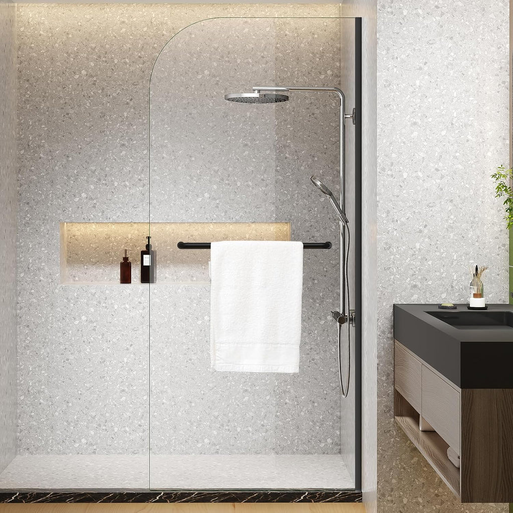 Dimaris Frameless Shower Door, 34W x 76H inches, 5/16 inch Clear Tempered Glass Panel, Matte Black, Shower Screen, Walk in Shower, Nano Coating