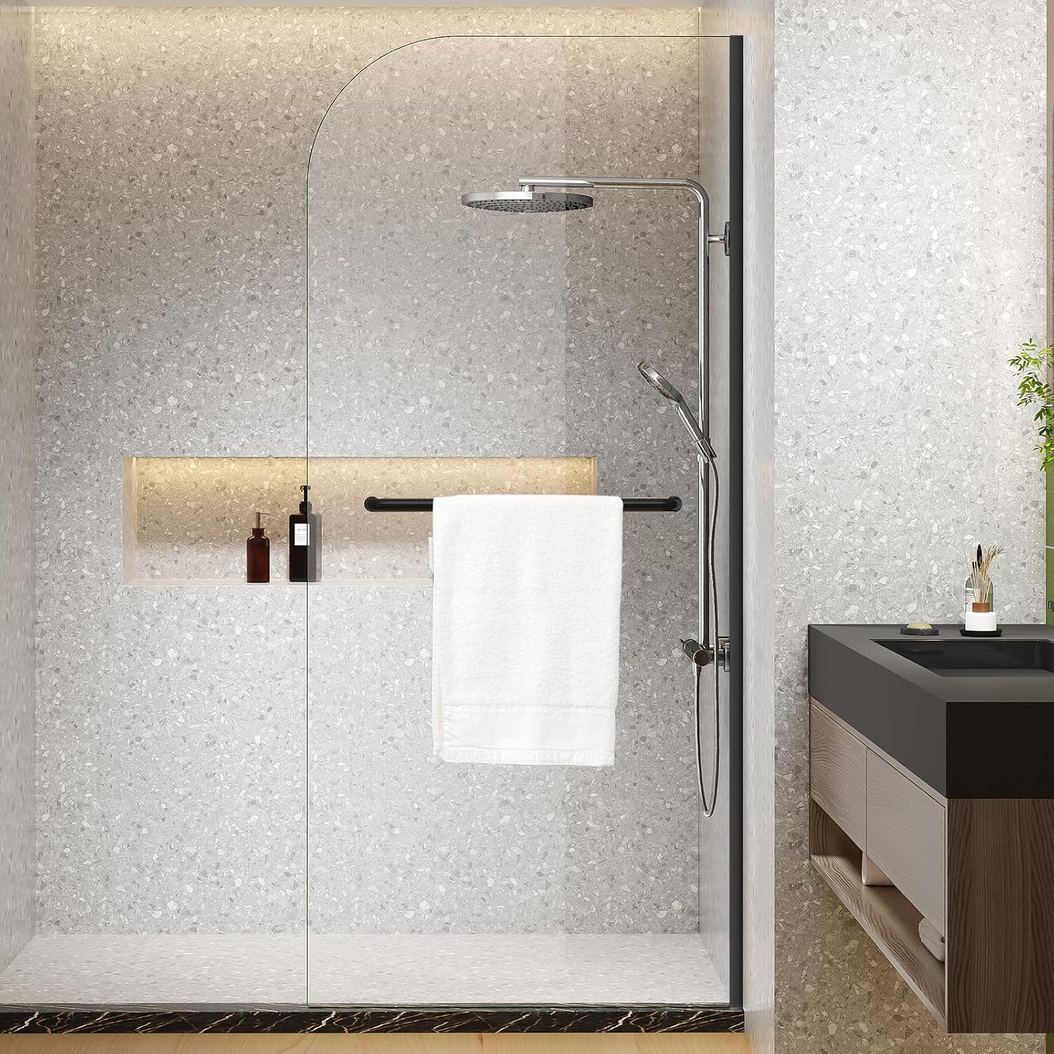 Dimaris Frameless Shower Door, 34W x 76H inches, 5/16 inch Clear Tempered Glass Panel, Matte Black, Shower Screen, Walk in Shower, Nano Coating