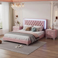 Flieks Bedroom Sets, 3-Pieces Bedroom Sets, Queen Size Upholstered Platform Bed with LED Lights and 2 Nightstands, Pink