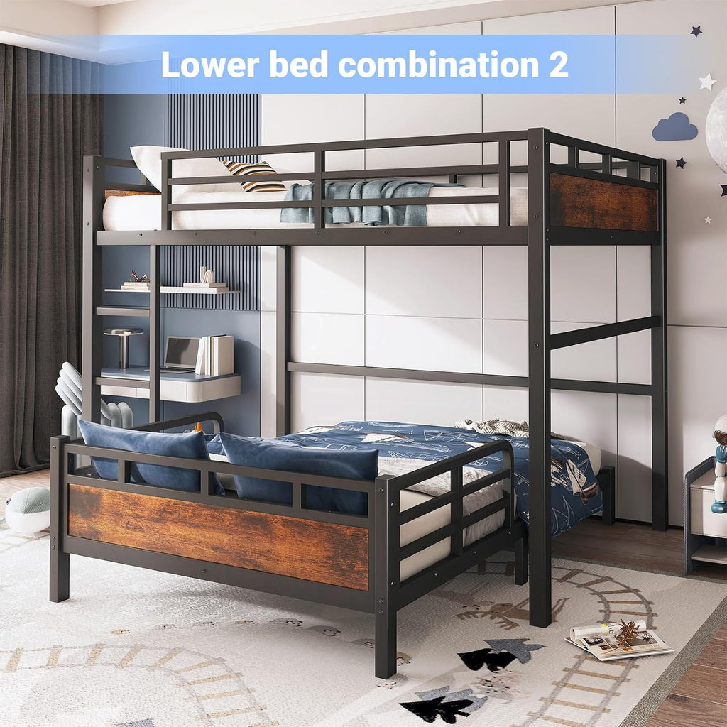 Full Over Full Bunk Bed, Convertible Metal Bunk Beds Can Separate into Loft Bed and Platform Bed, Heavy Duty Noise-Free Bed Frame with Safety Rails for Adults Teens Kids, Black