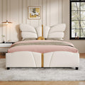 Merax PU Leather Upholstered Platform Bed with Butterfly Shaped Headboard and Footboard, Full Size Bed Frame for Bedroom, Solid Wood Slats Support, No Box Spring Needed, Easy Assembly, Beige