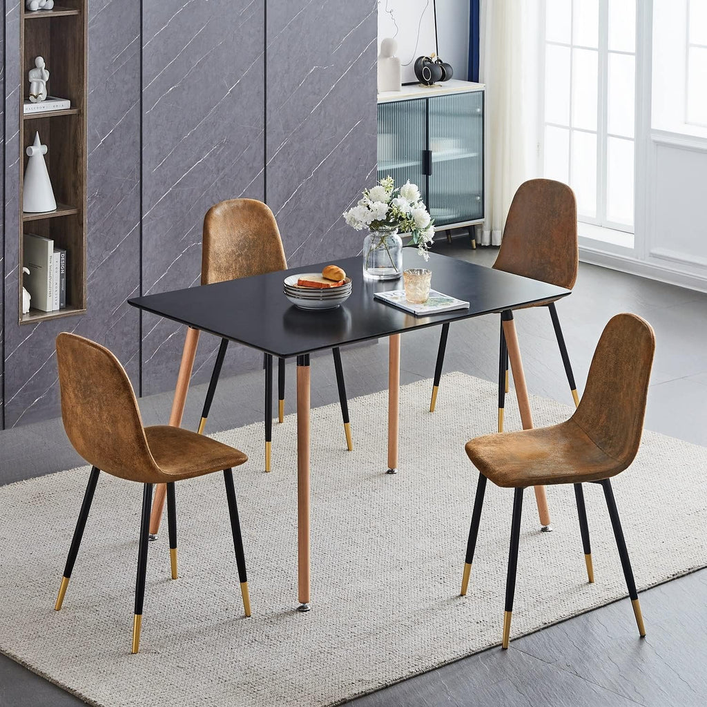 Homy Casa Dining Chairs Set of 4, Classical Mid-Century Style Kitchen Dining Chairs Black Gold Metal Legs Accent Chairs Comfortable Living Room Side Chairs for Kitchen Lounge Farmhouse, Rustic Brown