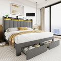 SHA CERLIN Full Size Platform Bed Frame with Vertical Channel Tufted Wingback Headboard & 2 Storage Drawers/2-Tier Shelves with LED Lights & Charging Station/Noise-Free/No Box Spring Needed/Dark Grey