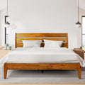 Acacia Emery Bed Frame with Headboard Solid Wood Platform Bed, Queen Size Bed Frame, Mid - Century Modern Wood Bed Compatible with All Mattresses, Easy Assembly, Non-Slip, Caramel.