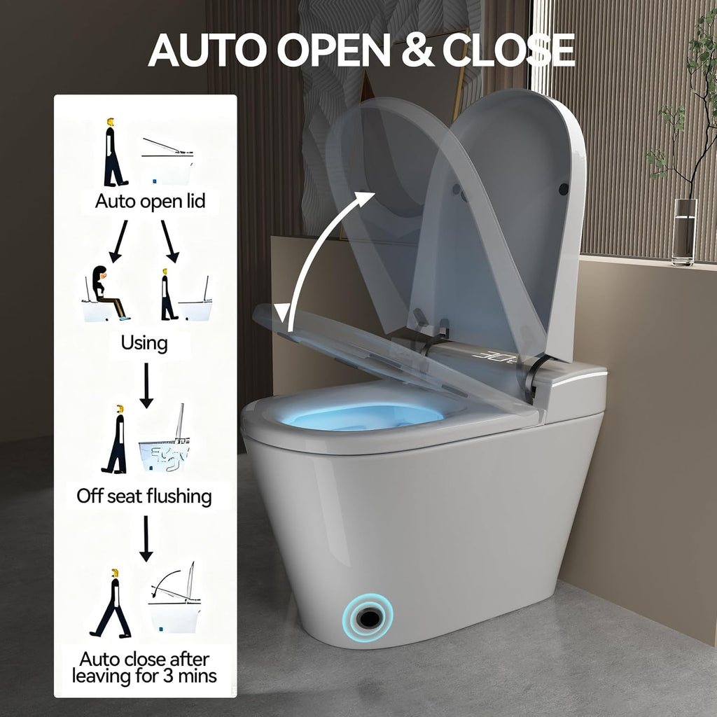 Smart Toilet,One Piece Toilet with Bidet Built In,Dryer & Warm Water - Ceramic Toilet with Sensing Distance, Auto Open/Close Seat,White