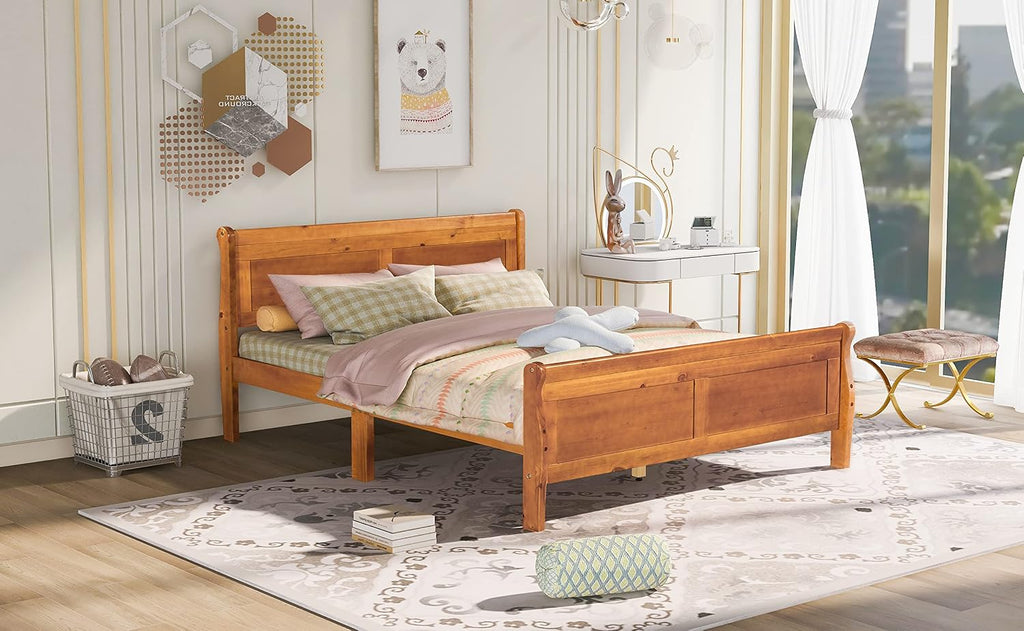 Harper & Bright Designs Queen Bed Frame with Headboard, Wood Platform Bed Frame Queen Size Sleige Bed with Slats Set and Extra Supporting Legs,No Box-Spring Needed