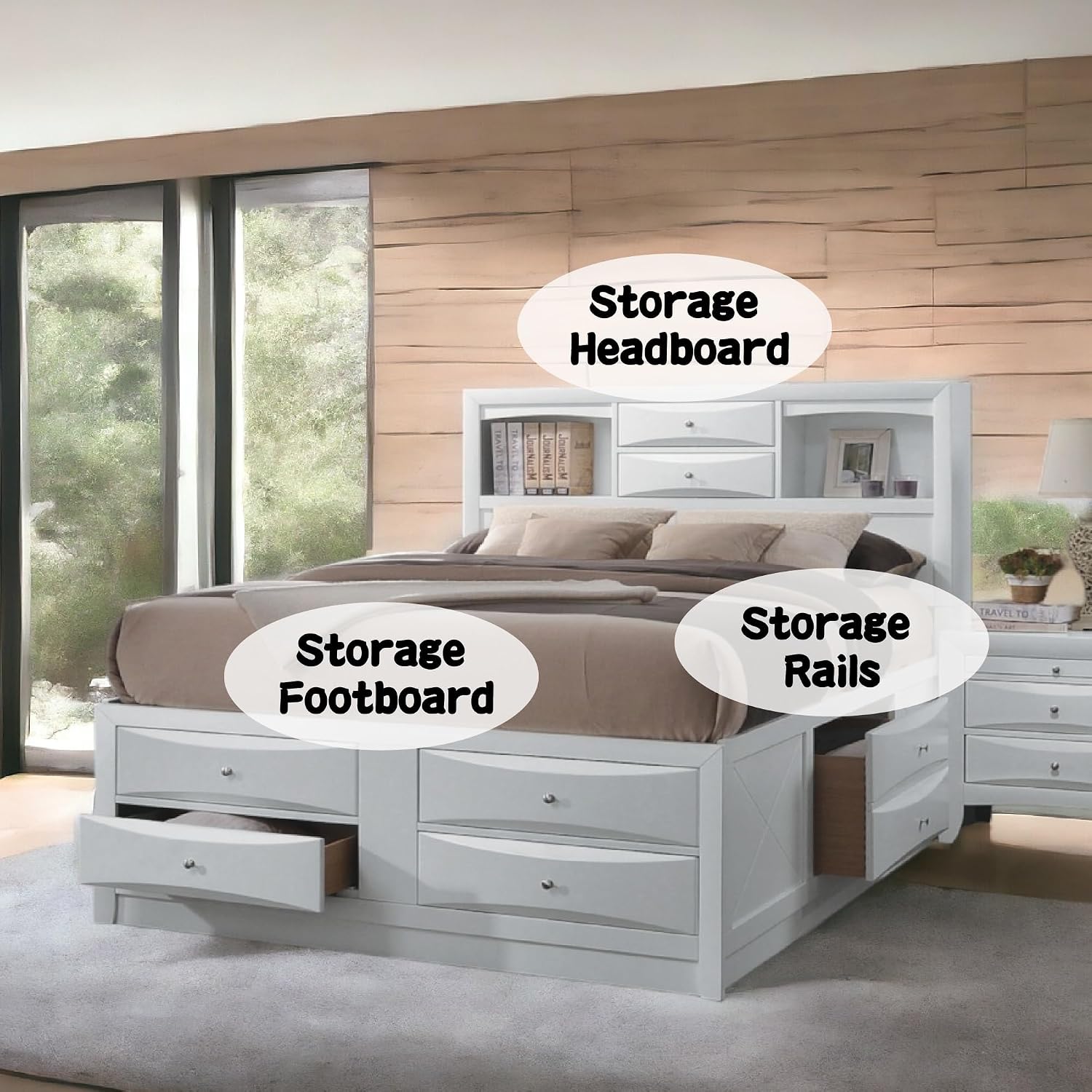 Acme Ireland Queen 8-Drawer Wooden Bed with Storage in White